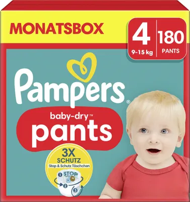 Produktbild von Pampers® Windeln baby-dry™ Monatsbox Größe Gr.4 (9-15 kg) für Babys und Kleinkinder (4-18 Monate), 180 St.