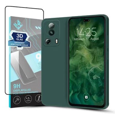 Produktbild von Hülle für Xiaomi 13 Lite 5G mit 9H Displayglas Displayschutz Case Cover Bumper Smartphone Softgrip Schutzhülle Farbe: Grün