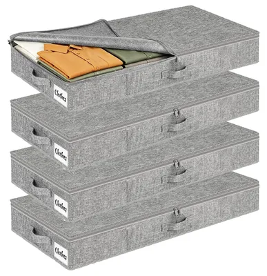 4er-Set Aufbewahrungsboxen unter Bett, 40L, faltbar, Grau