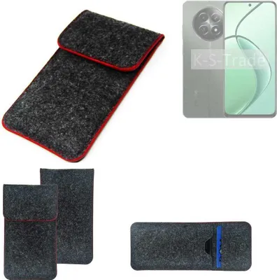 Produktbild von K-S-Trade Handy Schutz Hülle kompatibel mit Realme 12 5G Schutzhülle Handyhülle Filztasche Pouch Tasche Case Sleeve Filzhülle dunkelgrau roter
