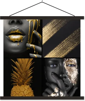 Produktbild von MuchoWow® Textilposter Collage - Farbe - Gold - Frauen 120x120 cm mit schwarzem Rahmen - Aufhängungsset