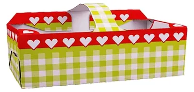 Produktbild von Obstkörbchen 27 x 17 x 7 cm aus Wellpappe mit Herzen/Karo Motiv, 20 Stück