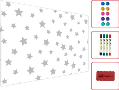 Produktbild von Metallische Magnettafel GRAUE STERNE 90x60cm MetalBoards Memoboard für jede Art von Magneten Magnetpinnwand + 4 Marker, 10 Magnete und Schwamm