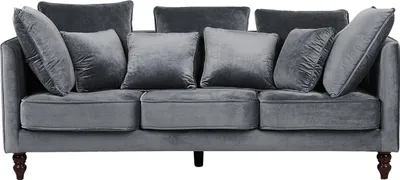 Zdjęcie produktu dla BELIANI Sofa szara welurowa 3-osobowa 6 poduszek styl retro