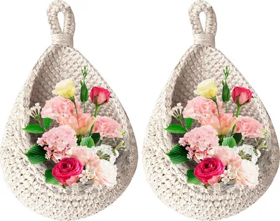 Image de (Blanc, XXL) Lot de 2 paniers muraux suspendus, paniers bohémiens en forme de goutte, hamac à fruits suspendu pour la cuisine sous l'armoire, pour ranger les légumes et les fruits dans la cuisine