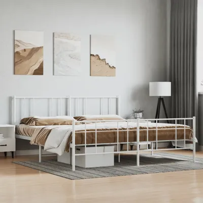 Produktbild von Möbel Bettgestell mit Kopf- und Fußteil Metall Weiß 183x213 cm - Klassische Betten &6032