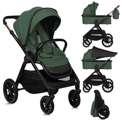 Image de Poussette 2 en 1 Lionelo Layla avec nacelle et poussette canne jusqu'à 22 kg, nacelle jusqu'à 9 kg, roues enPolyuréthanepivotantes à 360°, capote XXL - Vert