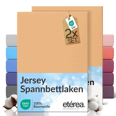 Produktbild von 2er Set Jersey Spannbettlaken 180x200cm - 200x200cm - 100% BAUMWOLLE - Bettlaken Spannbetttuch 180x200cm - 200x200cm - Sand