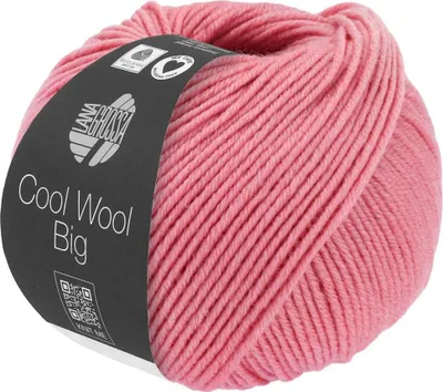 A ball of pink yarn with a label.