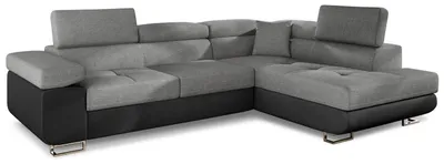 Image de MENZZO Canapé d'angle convertible Antoni avec têtières relevables Simili Noir et Tissu Gris foncé