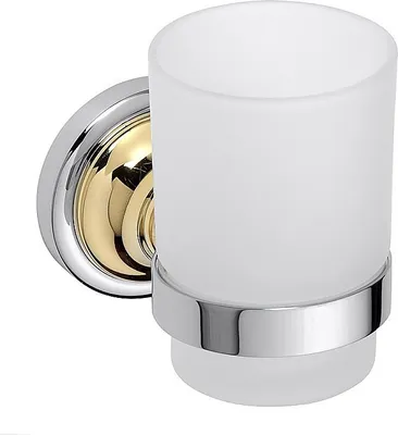 Produktbild von BETRO GOLD Glashalter mit Glas Messing Gold Chrom Glas 70x95x115 mm für Bad & Küche >> zum Bohren