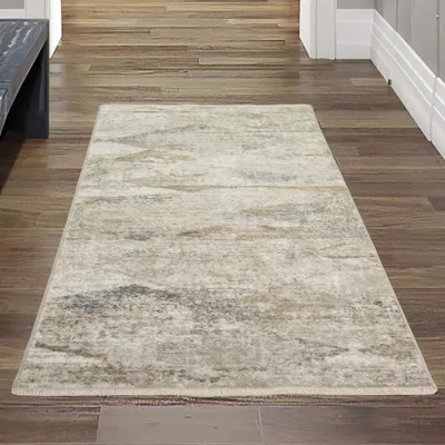 Image de Tapis de style rustique avec motif abstrait en losanges, couleur marron - Dimensions : 80 x 150 cm
