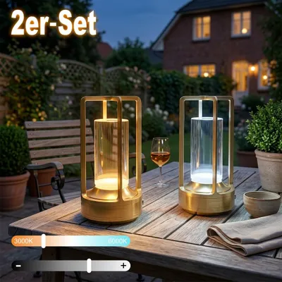 Produktbild von 2er‑Set,LED Touch Tischlampe Kabellose, Nachttischlampen 2000mAh, 3 Farben Stufenlos Dimmbar, USB wiederaufladbar Campinglampen, für Camping & Zuhause