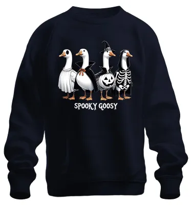 Zdjęcie produktu dla Spooky Goosy Halloween Gänse lustig gruselig Kürbis Gans Hexe Uni Sweatshirt Pullover, Navy, L