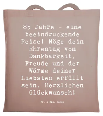 Produktbild von Mr. & Mrs. Panda Einkaufstasche Spruch 85. Geburtstag - Braun Pastell - Geschenk, achtundachtzigstes Lebensjahr, Tote Bag, Laptoptasche, Geburtstagsgeschenk, Tasche