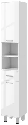 Immagine prodotto di Mobiletto da bagno con cassetto e ripiani regolabili – Bianco | Colore: Bianco | Dimensioni: 30x30x180 cm