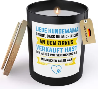Produktbild von 22Feels Hundemama Geschenk Frauen Spruchkerze Frauchen Hund Sojawachs Kerze im Glas "Danke Dass Du Mich Nicht" Dog Mom Welpe Bürohund Handgemacht Spruch Duft Deko Vegan Nachhaltig - ZITRUS