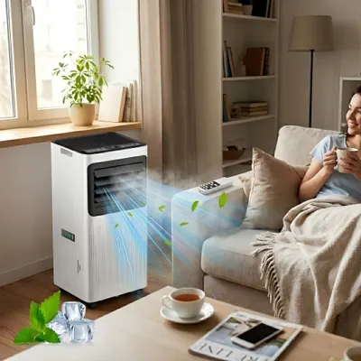 Produktbild von AIORBER Mobile Klimaanlage 4-in-1 Klimagerät 7000 BTU/h zum Kühlen Entfeuchten Ventilieren & Schlafmodus mit Fernbedienung LED-Display 24h Timer Weiß
