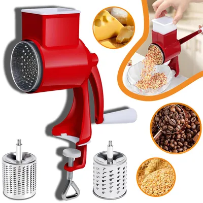 Produktbild von Manuelle Nussmühle mit 2 Abnehmbaren Trommel Blättern, für Mais, Gewürze, Käse, Gurken, Karotten