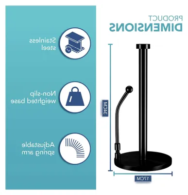 Produktbild von Schwarzer Küchenrollenhalter – Papierhandtuchhalter mit Spannarm aus Edelstahl, freistehend