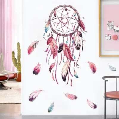 Produktbild von Traumfänger-Federaufkleber, Wandsticker mit Federmotiv, geeignet für Schlafzimmer und Wohnzimmer