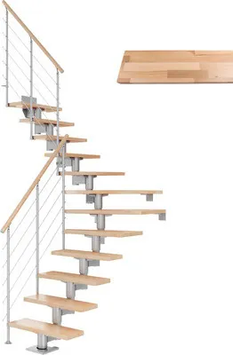Produktbild von Pertura Mittelholmtreppe Chiron Buche Leimholz Perlgrau 1/4 gewendelt unten links/rechts 75 cm 14 Stufen / 15 Steigungen