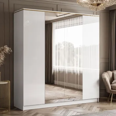 Produktbild von Drehtürenschrank mit Spiegel AURORA 4D in Hochglanz Weiß mit Push