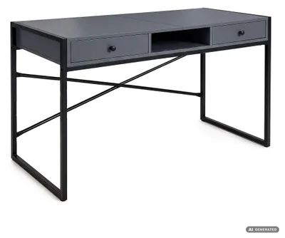 Produktbild von Computerschreibtisch im Industrial-Stil Graphit ELONIS 123 cm 2 Schubladen 1 Ablage Schwarze Beine