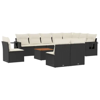 Image de vidaXL Ensemble de salon de jardin 11 pièces avec coussins noir poly rotin