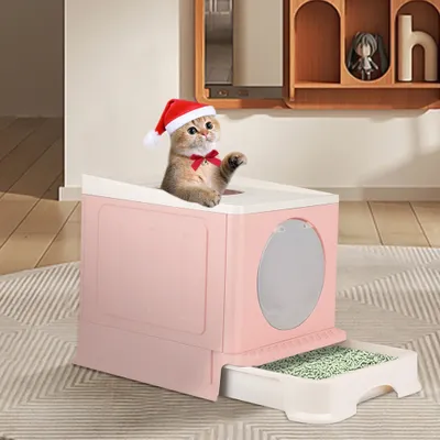 Image de Bac à litière grand bac à litière pliable avec entrée avant et sortie supérieure，avec plateaux, couvercle et pelle pour animaux domestiques，protégé contre les éclaboussures