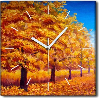 Produktbild von Coloray Uhr auf Leinwand 30x30 cm Wand Uhr Dekoration Wohnzimmer Segeltuch weiße Zeiger -Herbstlandschaftswald