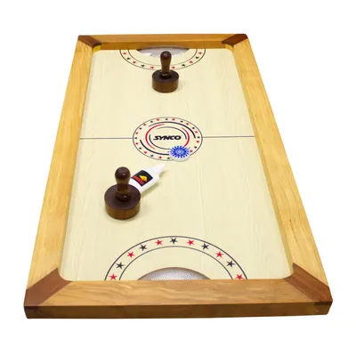 Produktbild von Airhockey Tischhockey Shuffle Puck Spiel aus Holz mit komplettem Zubehör und Gleitpulver - 2910