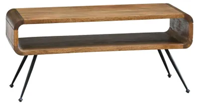 Zdjęcie produktu dla STOLIK KAWOWY WOHNLING, mango, lite drewno, metal, 105 cm, stolik do salonu z półką, prostokątny, stolik pod telewizor w stylu retro, stolik kawowy, drewniany, stolik pomocniczy, ręcznie wykonany