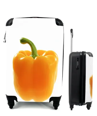 Produktbild von MuchoWow® Koffer Handgepäck Trolley Rollkoffer Kleine Reisekoffer mit 4 Rollen - Nahaufnahme einer gelben Paprika vor weißem Hintergrund - Cabin Size < 55x40x23 cm & 55x40x20 cm - Fotokoffer - Kabinenkoffer - Boardgepäck - Reise-Box - Reisekoffer - Reisegepäck - Koffer mit Bild - Trolley für Kinder