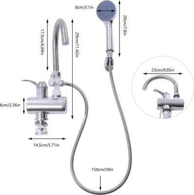 Produktbild von 3000W Durchlauferhitzer Wasserhahn - Modell 007 - LCD Temperaturanzeige - 360° schwenkbar - 220V EU-Stecker - für Küche und Bad - Silber