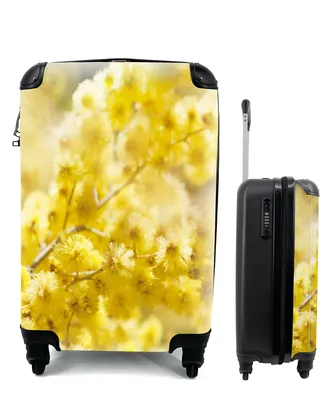 Produktbild von MuchoWow® Koffer Handgepäck Trolley Rollkoffer Kleine Reisekoffer mit 4 Rollen - Nahaufnahme von Mimosenblüten - Cabin Size < 55x40x23 cm & 55x40x20 cm - Fotokoffer - Kabinenkoffer - Boardgepäck - Reise-Box - Reisekoffer - Reisegepäck - Koffer mit Bild - Trolley für Kinder
