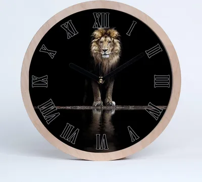 Produktbild von Holzuhr 25fi cm wanduhr - schwarze Spitzen - Portrait eines Löwen