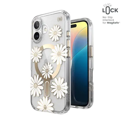 Produktbild von Speck Presidio Lux ClickLock & MagSafe - Etui iPhone 16 (Sonnenschein Gänseblümchen / Klar / Gold)