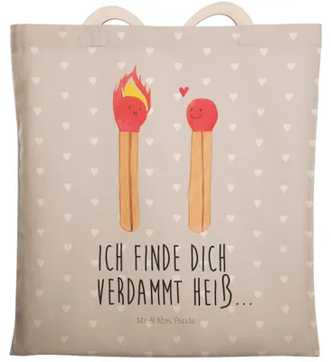 Produktbild von Mr. & Mrs. Panda Beutel Streichhölzer - Grau Pastell - Geschenk, shopping bag, Freundin, Große Einkaufstasche, Liebesbeweis, Liebesgeschenk, Tote, Stoffbeutel, Tasche