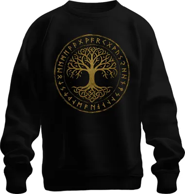 Immagine prodotto di Yggdrasil Tree of Life Celtic Nordic Runes Mysticism Viking Unisex Felpa Pullover, Nero, S