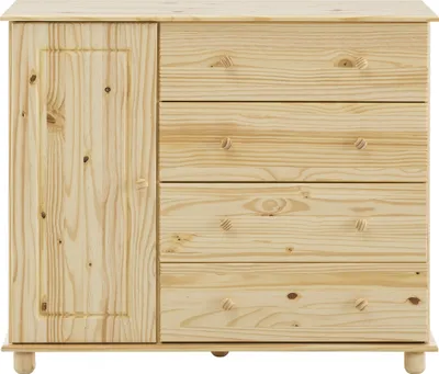 Produktbild von Möbilia Kommode | 4 Schubladen, 1 Tür | Kiefer-Holz massiv | B 121 x T 43 x H 102 cm | natur-lackiert | 19020006 | Serie KOMMODE