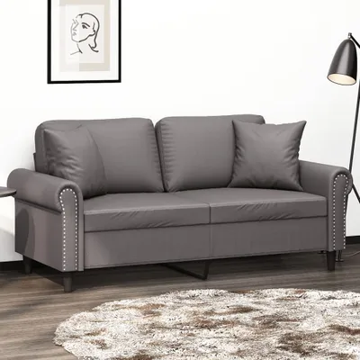 Produktbild von Cloris DesignMöbel 2-Sitzer-Sofa mit Zierkissen Grau 140 cm Kunstleder , Schlafsofas 2024 Neu