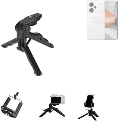 Produktbild von K-S-Trade Stativ Tisch-Ständer Dreibein Handy-Stativ Ständer kompatibel mit Xiaomi Redmi Note 13 Pro+ Mini-Stativ Smartphone Tripod Handy-Stativ aus