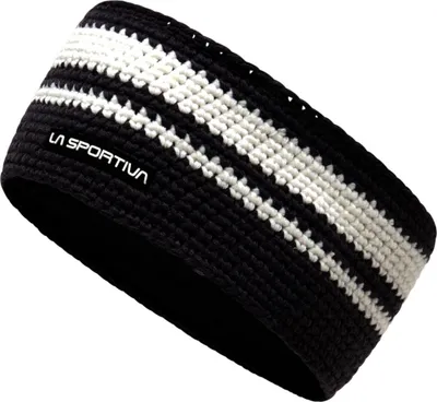 Schwarzes und weiß gestreiftes gestricktes Stirnband mit La Sportiva Logo