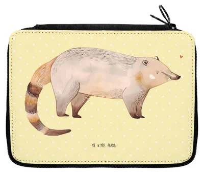 Produktbild von Mr. & Mrs. Panda Federmäppchen Nasenbaer - Gelb Pastell - Geschenk, Etui, Nasenbär, Mäppchen, Stifteetui, Bleistiftetui, Bär, Rüsselbär, Federtasche, Nasenbären