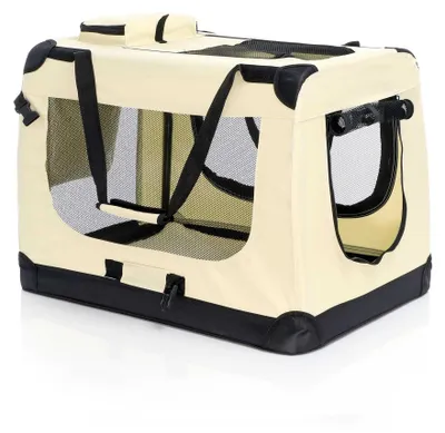 Obrázok produktu pre Fudajo Skladací prepravný box pre psy, mačky XL (82x56x58cm), robustný, ľahký, bezpečný, box pre psov s rukoväťou na prenášanie a dekou, béžový