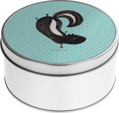 Produktbild von Mr. & Mrs. Panda Blechdose Stinktier Handstand - Türkis Pastell - Geschenk, Vorratsdosen, keksdosen, Spielplatz, Raubtier, Vorratsbehälter, Skunk, metalldosen, Stinker