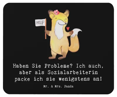 Produktbild von Mr. & Mrs. Panda Mouse Pad Sozialarbeiterin Probleme - Schwarz - Geschenk, laptop mousepad, Obdachlosenhilfe, Beruf, Hilfeleistung, soziale Arbeit, Familienberatung, pc