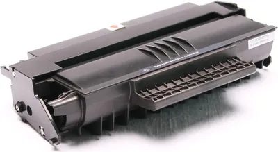 A black toner cartridge is shown against a white background.