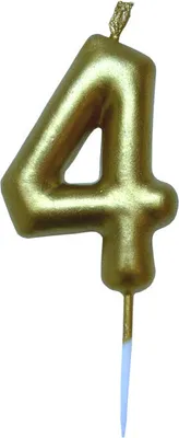 Produktbild von Tortenkerze, Zahlenkerze "4" Gold mit Halter für Geburtstagstorte, Jubiläum, Hochzeit